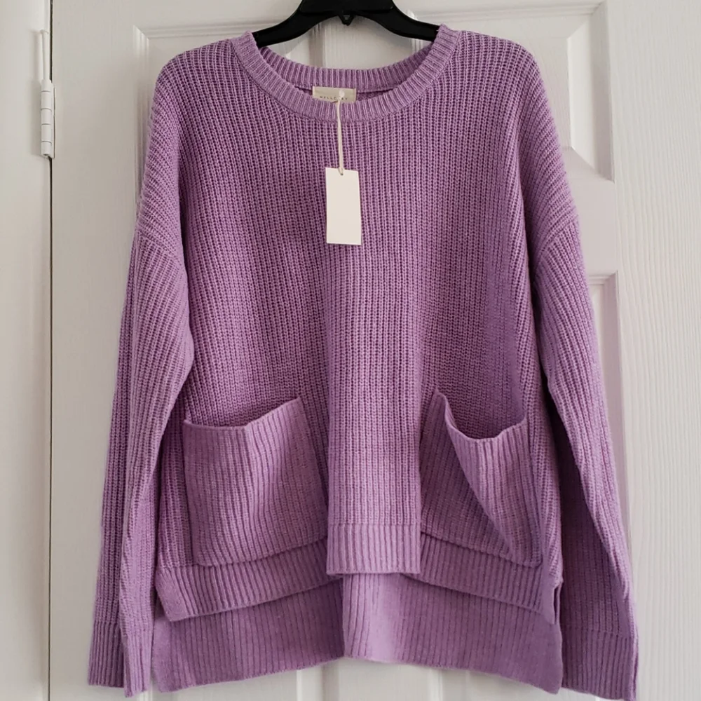Melloday Lilac Two Pocket Pullover Sweater